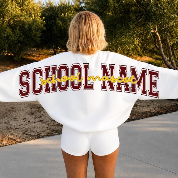Custom Oversized Varsity png, Striped Varsity Block Letter Design, Shoulder to Shoulder Design, Personalized School Team Mascot Varsity png