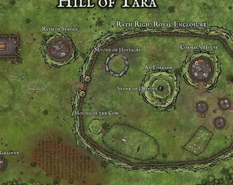 Hill of Tara Historical Reconstruction – Iron Age Ireland Interpretive Landscape Map Digital Download