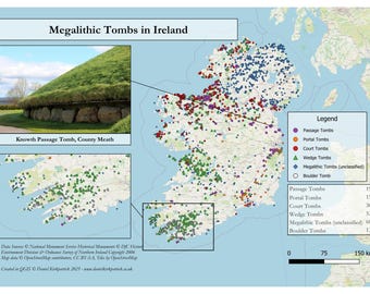 Ireland Megalithic Tombs Distribution Map – Neolithic Burial Monuments Digital Download