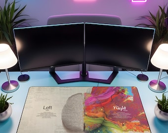Left Right Brain Desk Mat, Psychology Mouse Pad, Creative Mind Deskpad, Colorful Brain Art Office Mat, Large XL, Gift for Psychologists