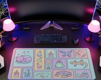 Pastel Kawaii Witch Desk Mat, Cute Halloween Mouse Pad, Witchy Cottagecore Deskpad, Fall Gift