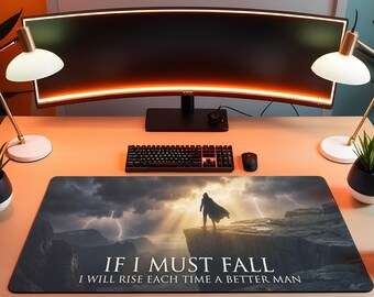 Motivational Quote Desk Mat, Stoic Mindset Mouse Pad, Dark Aesthetic Deskpad, Epic Office Decor for Men, Large XL Mat, Gift for Him