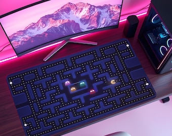 Retro Arcade Desk Mat, Maze Game Mouse Pad, Classic 80s Arcade Deskpad, Neon Retro Gamer Decor, Large XL Mat, Gift for Retro Gamers