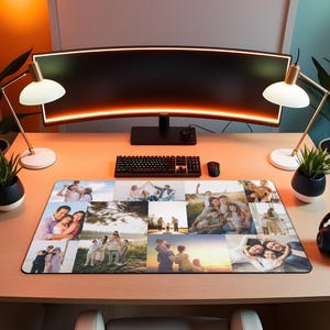 Custom Photo Collage Desk Mat, Personalized Mouse Pad with Family Pictures, Office Desk Decor, Large Gaming Mat with Name, Gift for Him Her