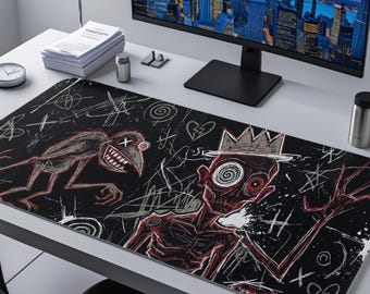 Cyberpunk Graffiti Desk Mat, Dark Street Art Mouse Pad, Edgy Grunge Gaming Deskpad, Large XL Desk Decor, Gift for Gamers & Boyfriend