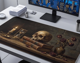 Memento Mori Desk Mat, Vanitas Oil Painting Mouse Pad, Dark Academia XL Deskpad, Goth Gift
