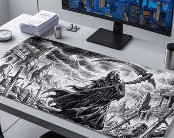 Grim Reaper Desk Mat, Dark Fantasy Manga Mouse Pad, Gothic XL Deskpad, Halloween Gift