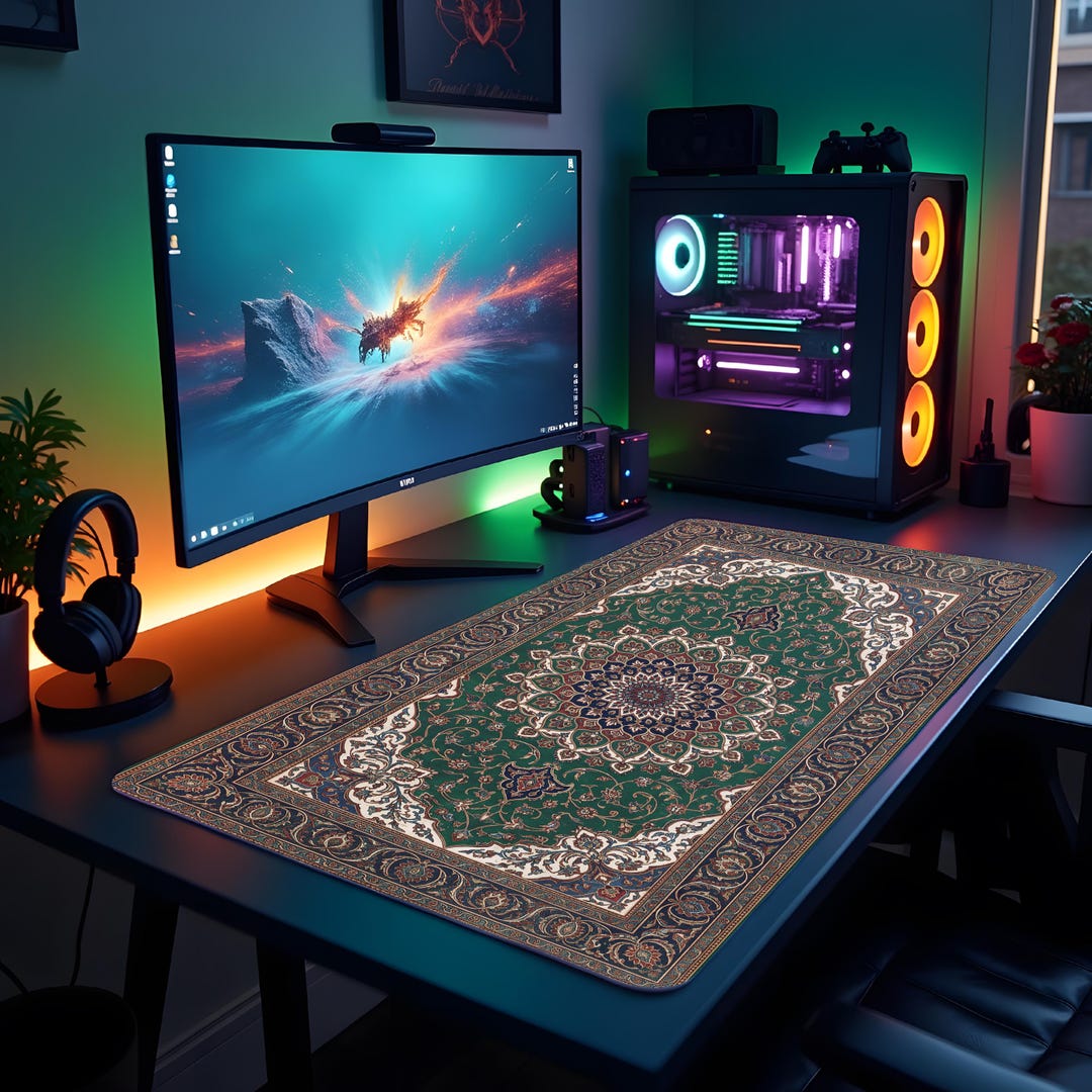 Desktop Rug Green Persian Rug Desk Mat, Vintage Mandala Mouse Pad, Boho Carpet ...