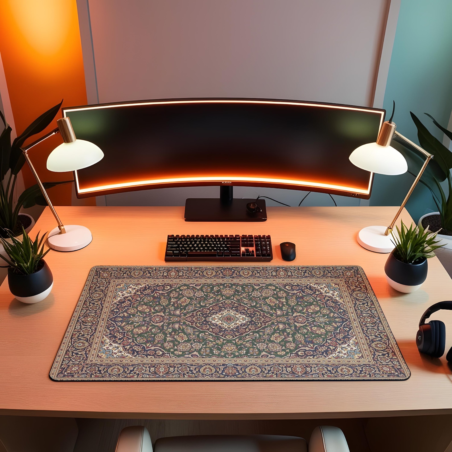 Desk Area Rug Persian Rug Desk Mat, Vintage Carpet Mouse Pad, Boho Aesthetic Office ...