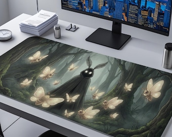 Weirdcore Desk Mat, Cryptid Moth Mouse Pad, Dark Forest Gothic Deskpad, Dreamcore Aesthetic Mat, Large XL, Gift for Weirdcore Lovers
