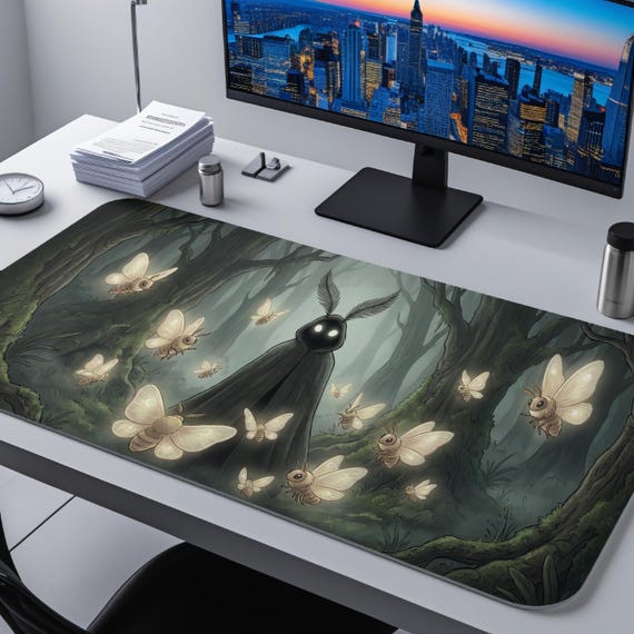 Weirdcore Desk Mat, Cryptid Moth Mouse Pad, Dark Forest Gothic Deskpad, Dreamcore Aesthetic Mat, Large XL, Gift for Weirdcore Lovers