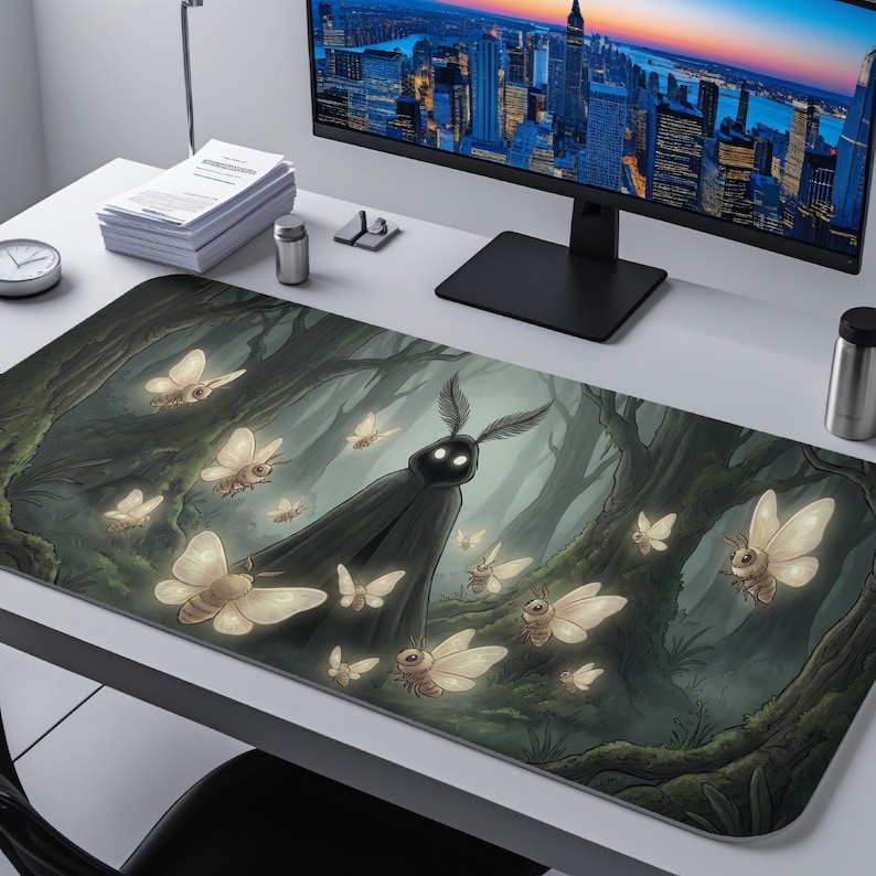 Weirdcore Forest Desk Mat, Cryptid Moth Desk Pad for Gaming Setups, Large Mouse Pad Aesthetic, Gothic Desktop Decor Gift Idea
