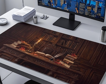 Dark Academia Desk Mat, Vintage Library XL Mouse Pad, Autumn Gothic Desk Decor Gift