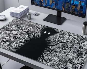 Dark Gothic Desk Mat, Creepy Horror Halloween Mouse Pad, Monster Art Gaming Deskpad, Goth Gift