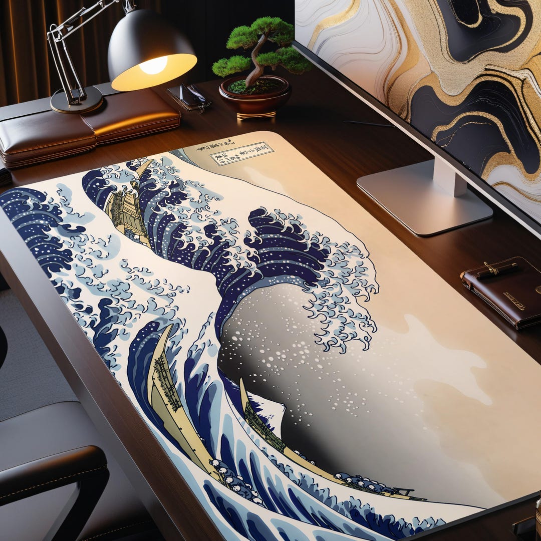 Japanese Wave Desk Mat Great Wave Mouse Pad Ukiyo e Blue Ocean japanese-wave-desk-mat-great-wave-mouse-pad-ukiyo-e-blue-ocean