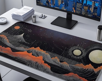 Outer Space Desk Mat, Cosmic Planet Map Mousepad, Astronomy Desk Decor, Mars and Moon Desk Pad, Interstellar Gaming Mat