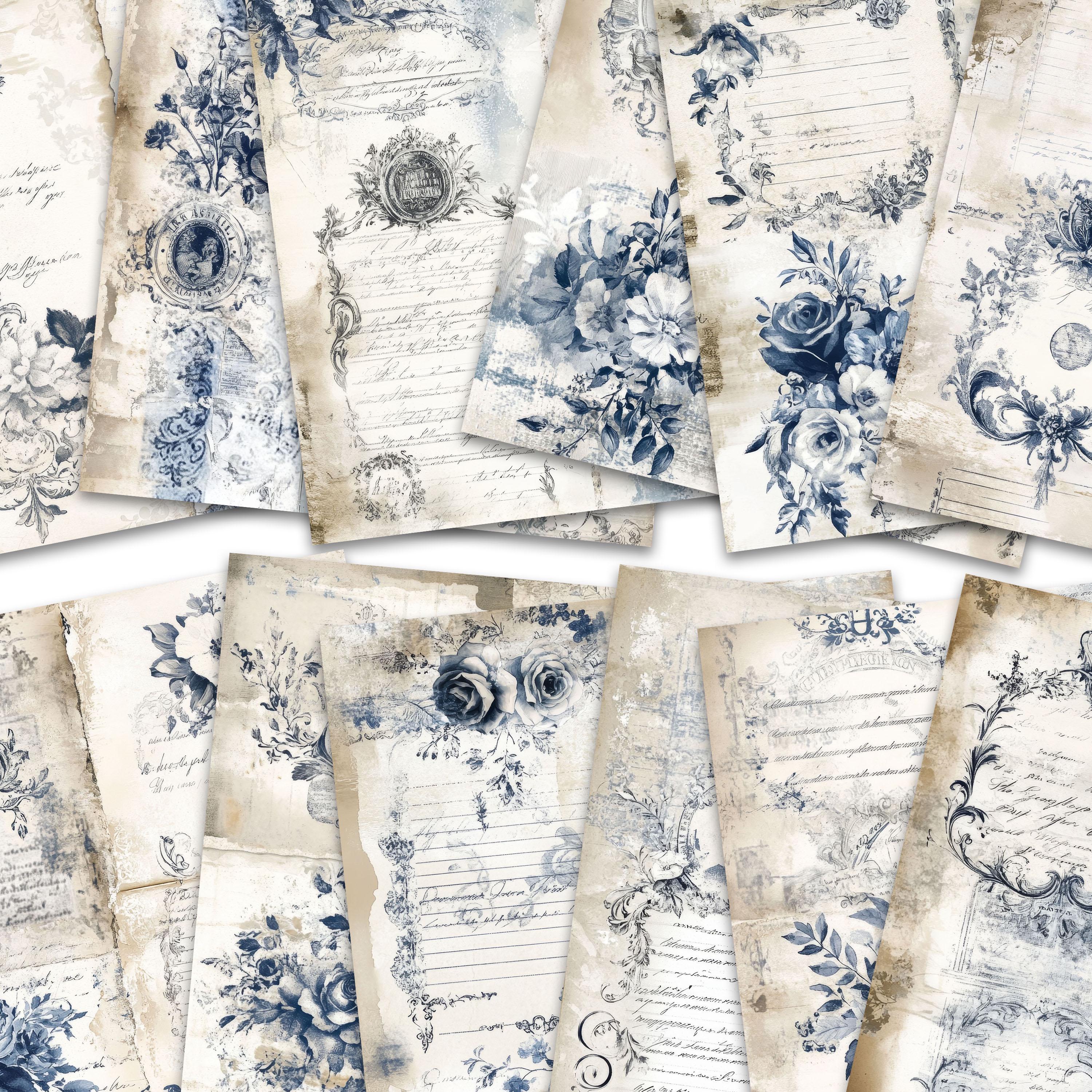 Blue Serenade Scrapbook Paper: Victorian Ephemera, 12" x 12" (Digital Download)