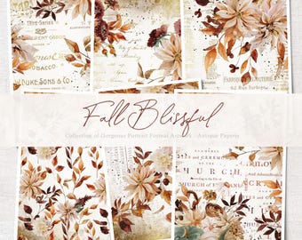 FALL BLISS Journal Paper Digital Collage Sheet Collection of 6, Journal, Scrapbook, Antique Paperie