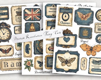 British Revolution Fussy Cuts: Vintage Ephemera, Clocks, Butterflies (Digital Use)