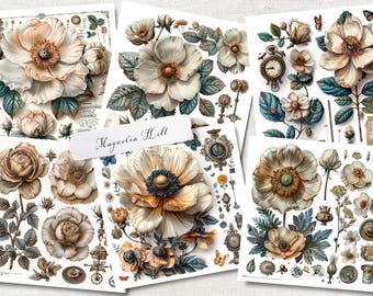 Magnolia Hill Fussy Cuts: Floral Digital Art Sheets (CU)