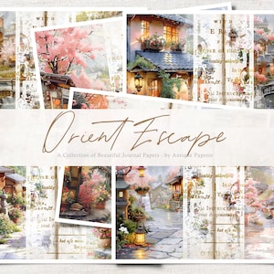 ORIENT ESCAPE Journal Digital Collage Sheet Sammlung von 6, Journal, Scrapbook, Landschaft, Antique Paperie