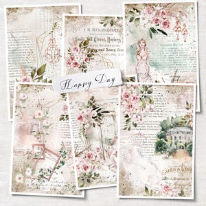 Floral Collage Sheet: Antique Paperie for Journals, Scrapbooks (Digital Download)