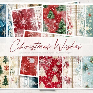 CHRISTMAS WISHES Origineel logboek digitaal collageblad collectie van 6, dagboek, plakboek, antieke paperie