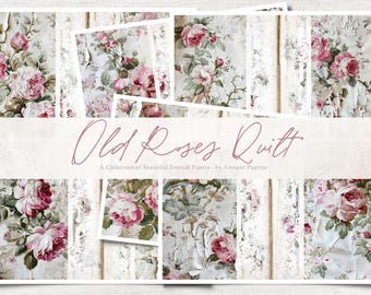 Roses Quilt Journal Papers: Antique Floral Collage (Digital Download)