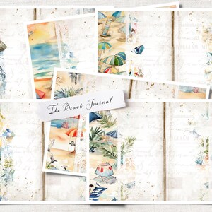 THE BEACH Original JOURNAL digitale collagevellen collectie van 6, dagboek, plakboek, antieke paperie