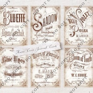 Feuille de carte de journal de couverture de musique en cuivre antique, feuille victorienne imprimable, cartes numériques, cartes de poche, intercalaires, journaux indésirables n° 4