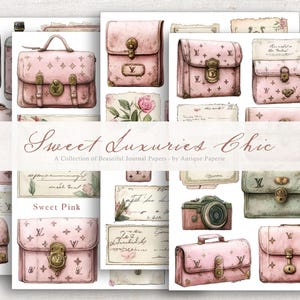 Pink Luxury Ephemera: Purses, Vanity Items, Letters, Fussy Cuts, (Digital Collage Sheets)