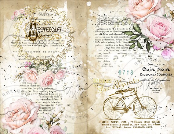 Love Paris Collection 4 Junk Journal Rose Antique French Style Roses Gorgeous Victorian Digital Printable Download Collage Sheet