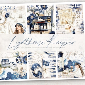 Lighthouse Keeper Collage Sheet: Ocean Journal Cards (Digital Download)