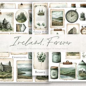 IRLANDA Forever - Juego de 4 preciosas etiquetas mixtas, varios objetos efímeros y etiquetas