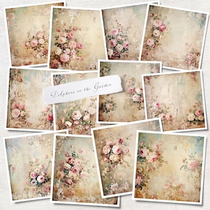 12 DELPHINE Gardens-collectie 12 x 12 digitale collagevellen, collectie van 12, dagboek, plakboek, antieke paperie