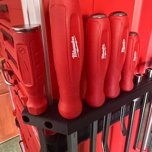 Supporto per accessori Milwaukee Packout Rail – Portautensili per leve, prolunghe per bussole, barre di rottura, utensili lunghi, organizzazione di garage e officine