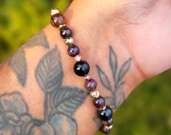 Handgemachtes Granat und Achat Kristall Armband, Heilstein Schmuck