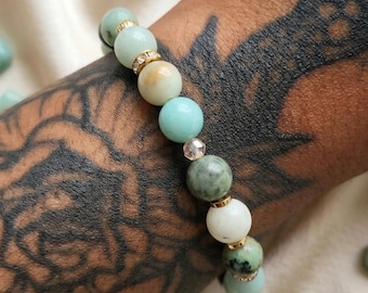 Amazonite & African Turquoise Crystal Bracelet | Throat and Heart Chakra Jewelry