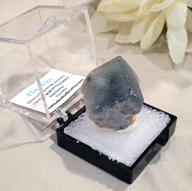Kubischer Fluorit & Quarz aus Brandberg, Namibia — Blaue, Grüne und Violette Energie Reinigung Kristalle C