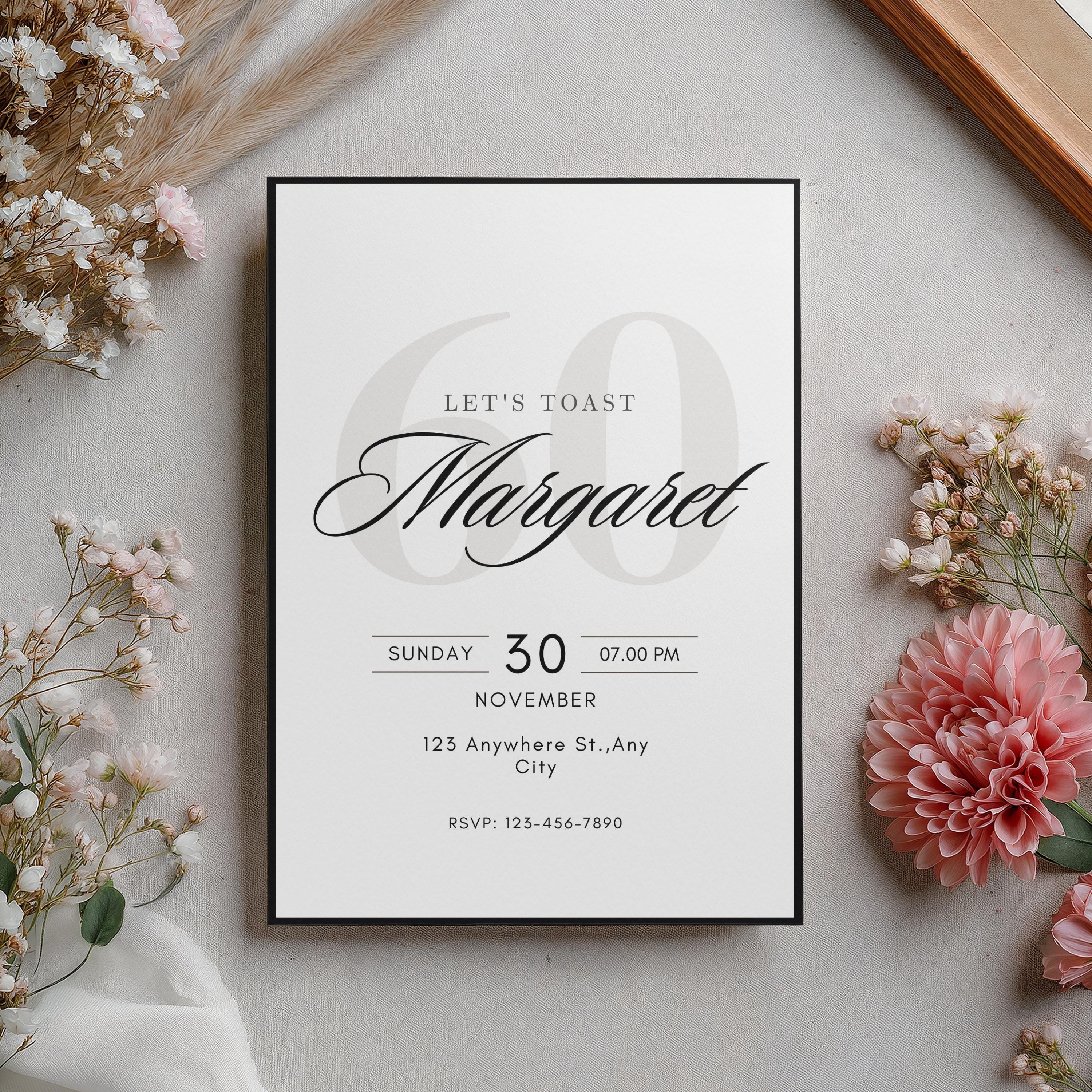 Elegant Milestone Birthday Invitation, Modern Minimalist Template ...