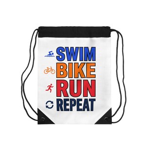 Bolsa con cordón para triatlón - Bolsa de gimnasio "Nadar, andar en bicicleta, correr, repetir" para atletas
