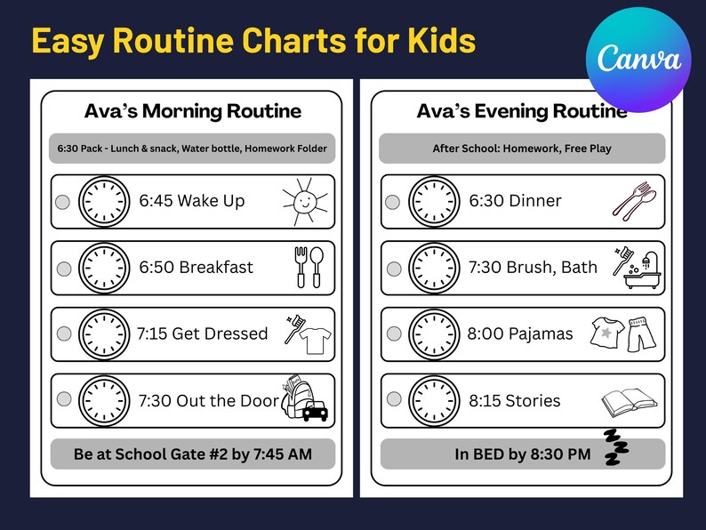 Kids Morning & Evening Routine Chart (canva Editable, PDF Printable) - Etsy
