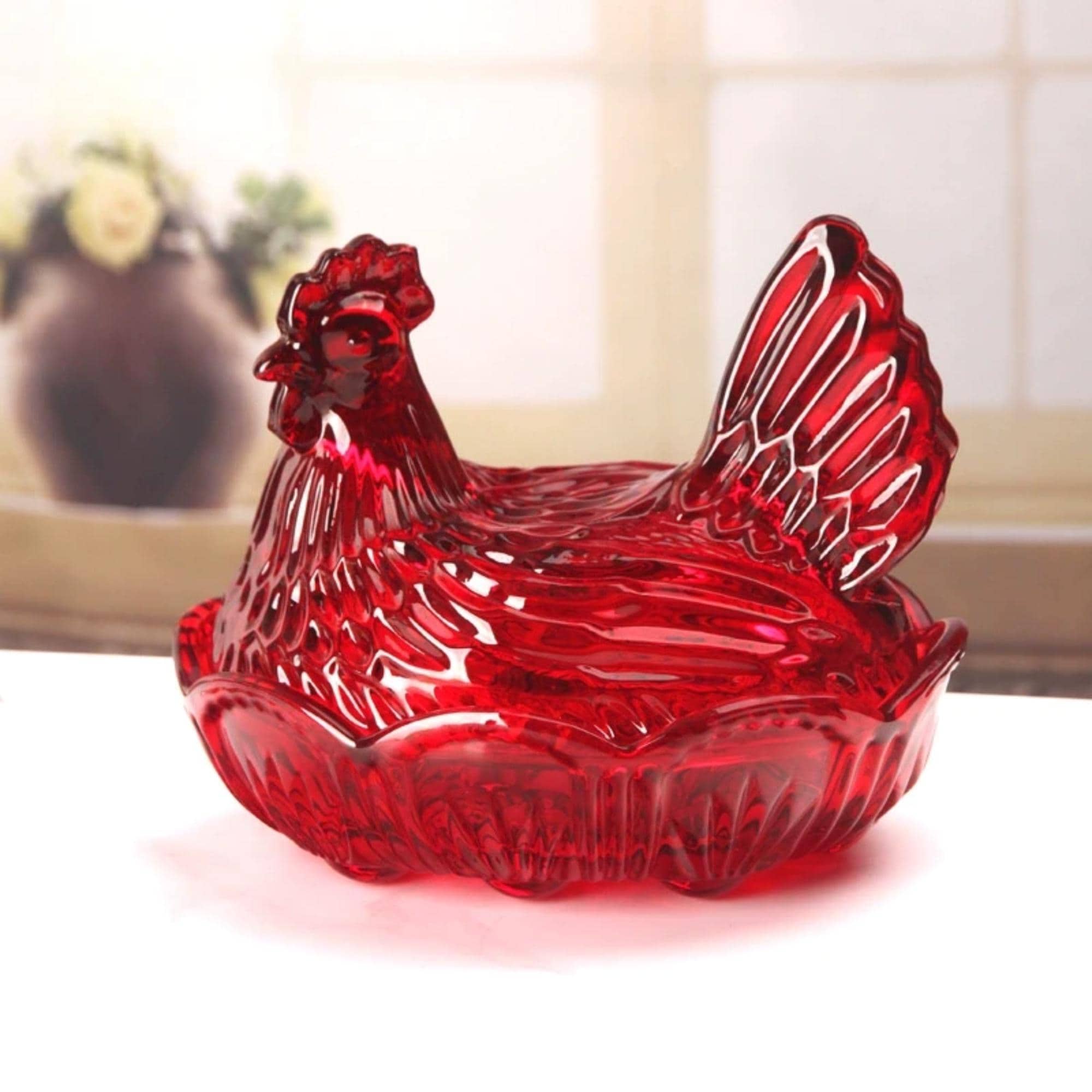 【送料無料】インディアンガラス 小物入れ ニワトリ Hen on Nest Vintage Indiana Glass Hen on Nest Candy Dish - Etsy