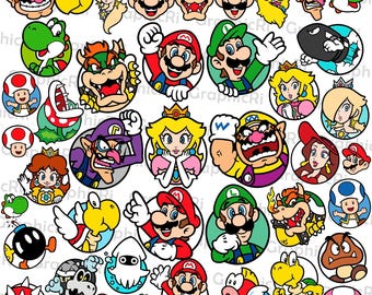 Pacchetto di clipart SVG e PNG per videogiochi retrò, SVG idraulico retrò, SVG vacanza in famiglia, SVG compleanno in famiglia a tema videogiochi, SVG fungo magico e monete d'oro