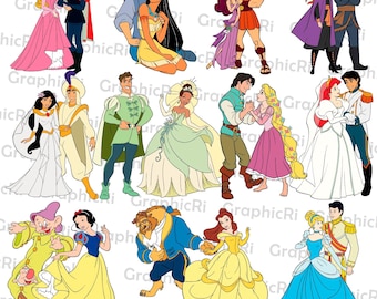 Pacchetto di file SVG e PNG di principesse e principi, coppie di principesse SVG, coppie in vacanza SVG, coppie per compleanno SVG, design per viaggi in famiglia SVG, file per taglio vinile
