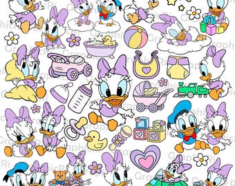 Pacchetto Clipart SVG Png di Baby Duck Girl, Migliori Amici di Baby Mouse SVG, Vacanza in Famiglia SVG, Compleanno in Famiglia SVG, Regno Magico, Sottotitoli e Taglio