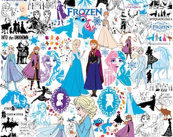 Pacchetto di immagini SVG e PNG di principesse e sorelle, SVG di fiocchi di neve della regina di ghiaccio, SVG di magliette di compleanno per principesse e sorelle in formato PNG, clipart SVG per vacanze in famiglia con la regina di ghiaccio