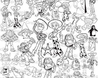 Pacchetto di personaggi giocattolo cowboy in formato SVG e PNG, disegno al tratto di un ranger spaziale giocattolo in formato SVG, vacanza in famiglia con giocattoli in formato SVG, compleanno in famiglia con giocattoli in formato SVG