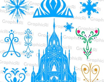 Corona della Regina di Ghiaccio SVG PNG, Castello della Principessa delle Nevi SVG, Ornamento Principessa Invernale SVG, File di Taglio Cricut Fiocco di Neve, Clipart Regina delle Nevi SVG