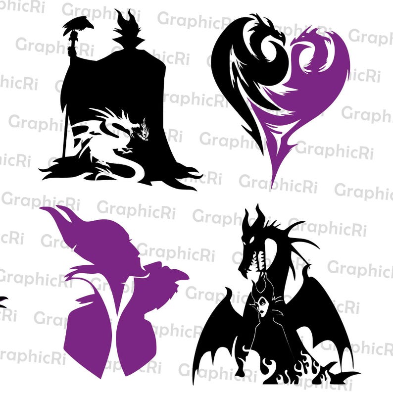 Puede incluir: Una colecci&oacute;n de gr&aacute;ficos con tem&aacute;tica de dragones en negro y morado. Los dise&ntilde;os incluyen siluetas de un drag&oacute;n, un dise&ntilde;o de drag&oacute;n en forma de coraz&oacute;n y una silueta de personaje con un drag&oacute;n. Ideal para varios proyectos creativos.